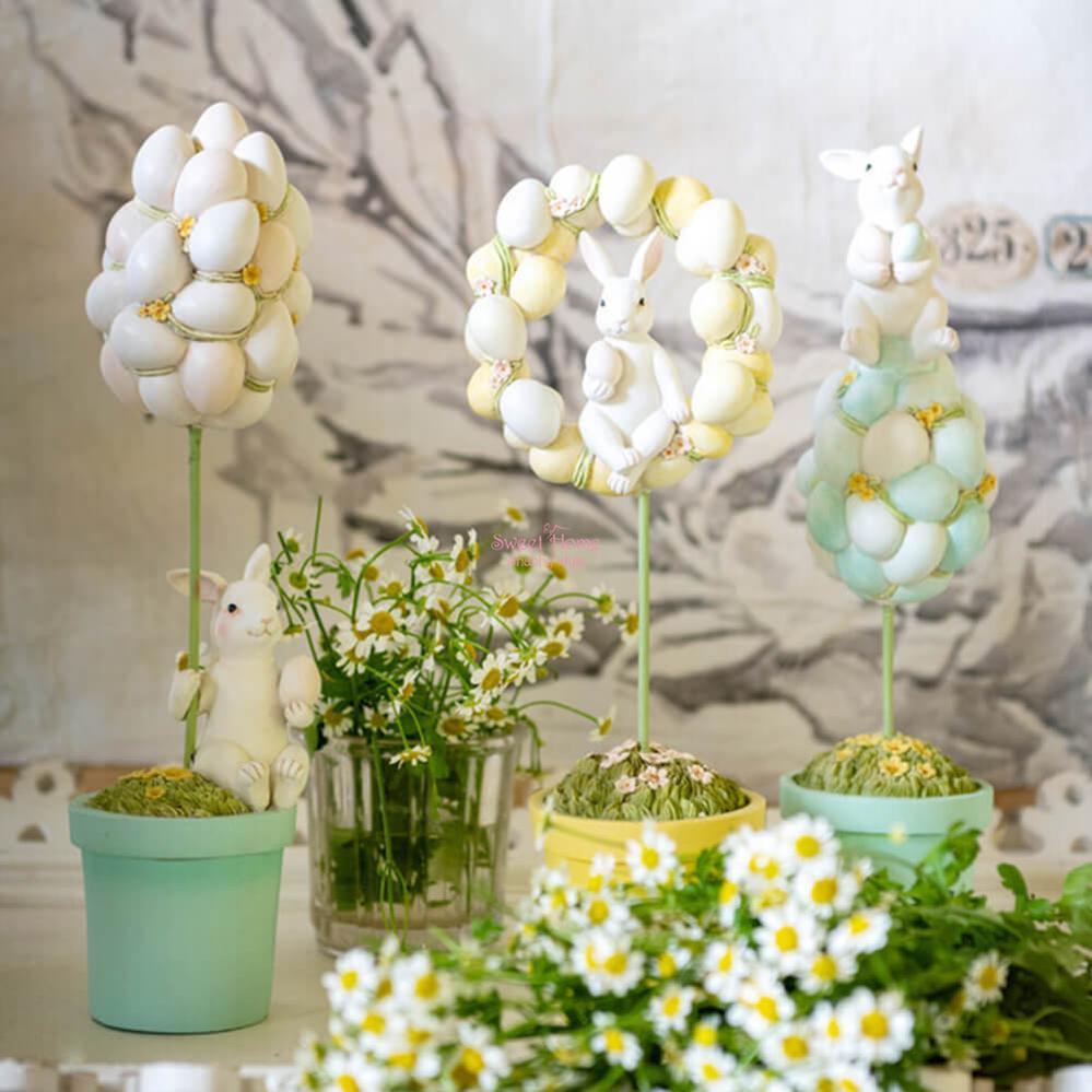 Blanc Mariclò Decoro Uovo Di Pasqua Con Coniglio Festalia - Shabby Chic, Polyfoam, D7xH10 Cm, Da Appendere - 2