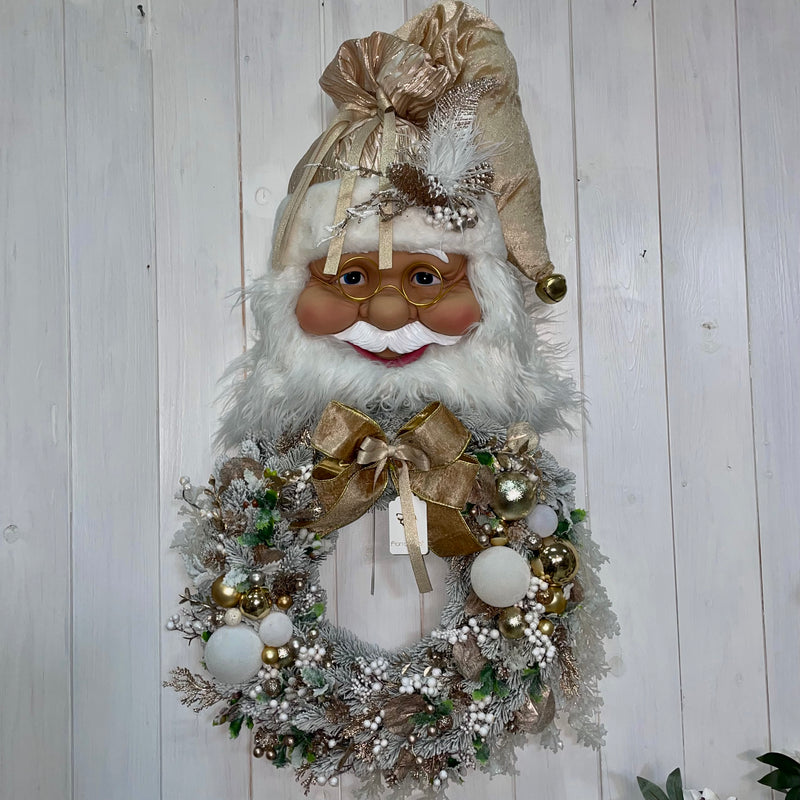 FIORI DI LENA Ghirlanda Fuoriporta con Faccia Babbo Natale e Fiocco Nocciola