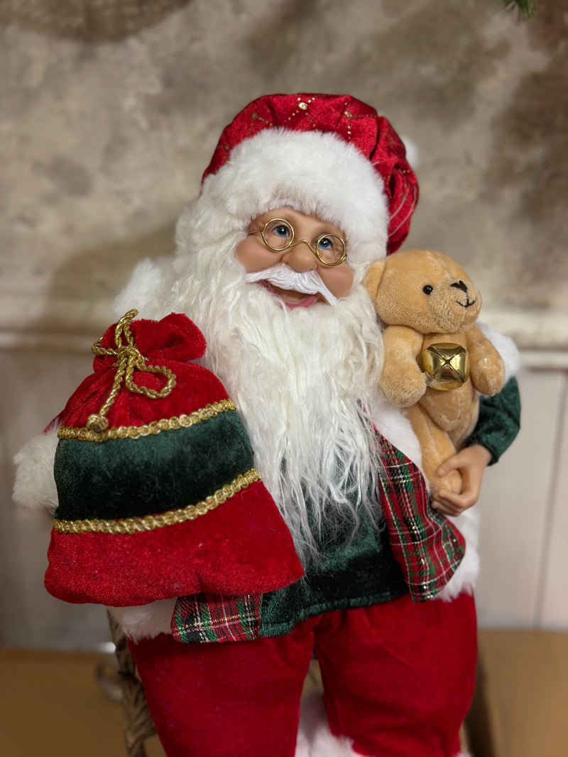 FIORI DI LENA Carillon Babbo Natale Seduto A Corda Con Movimento