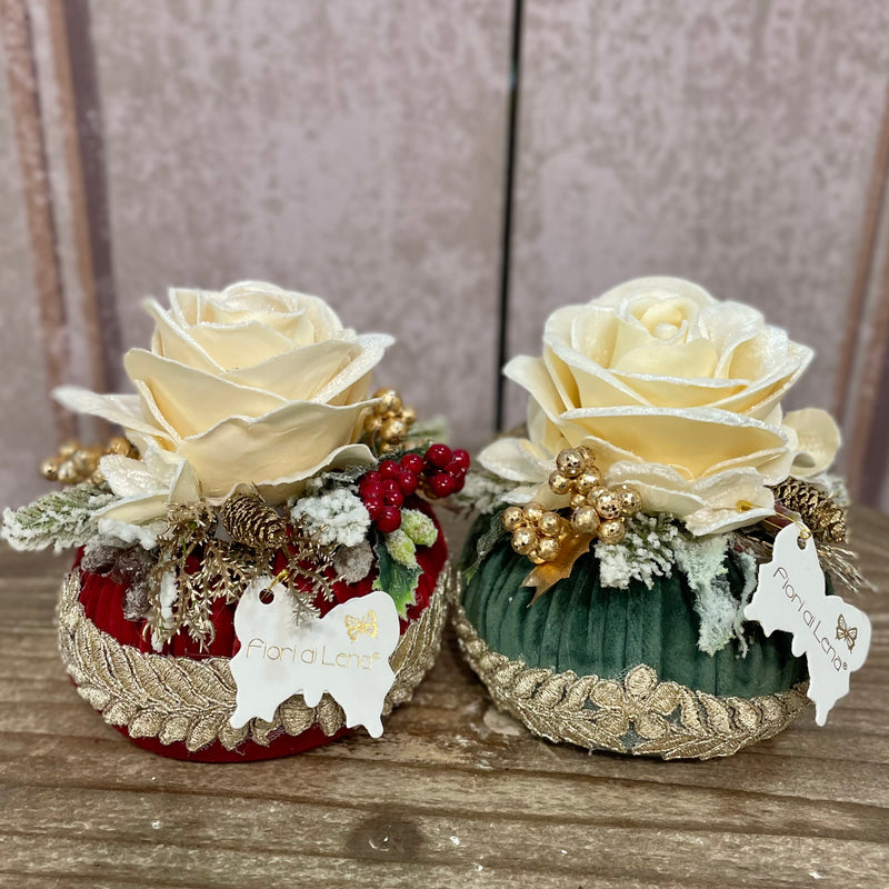 FIORI DI LENA Pouf Natalizio Rosso o Verdone e Rosa in Velluto con Pizzo