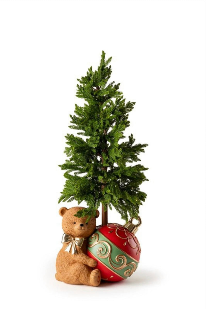 FIORI DI LENA Orso in Resina con Albero di Natale e LED 120 cm