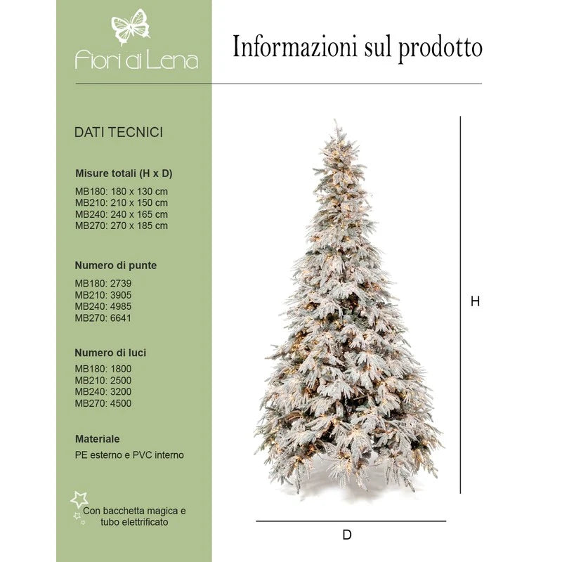 FIORI DI LENA Albero di Natale Mont Blanc Innevato 270 cm con 4500 LED e Bacchetta