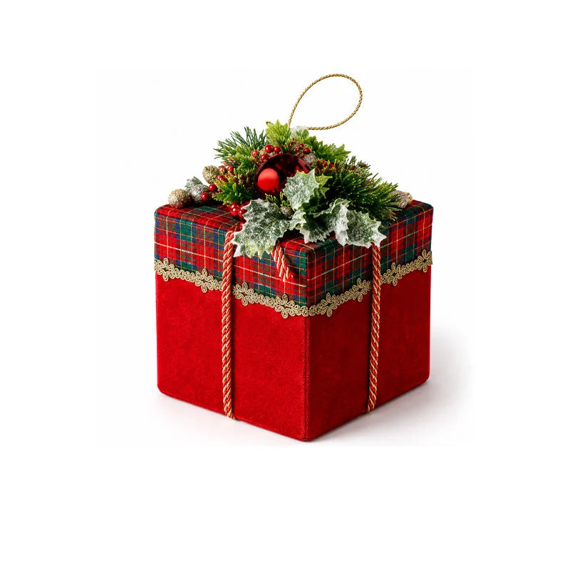 FIORI DI LENA Pacco Regalo Natalizio da Appendere Rosso e Tartan 14 cm