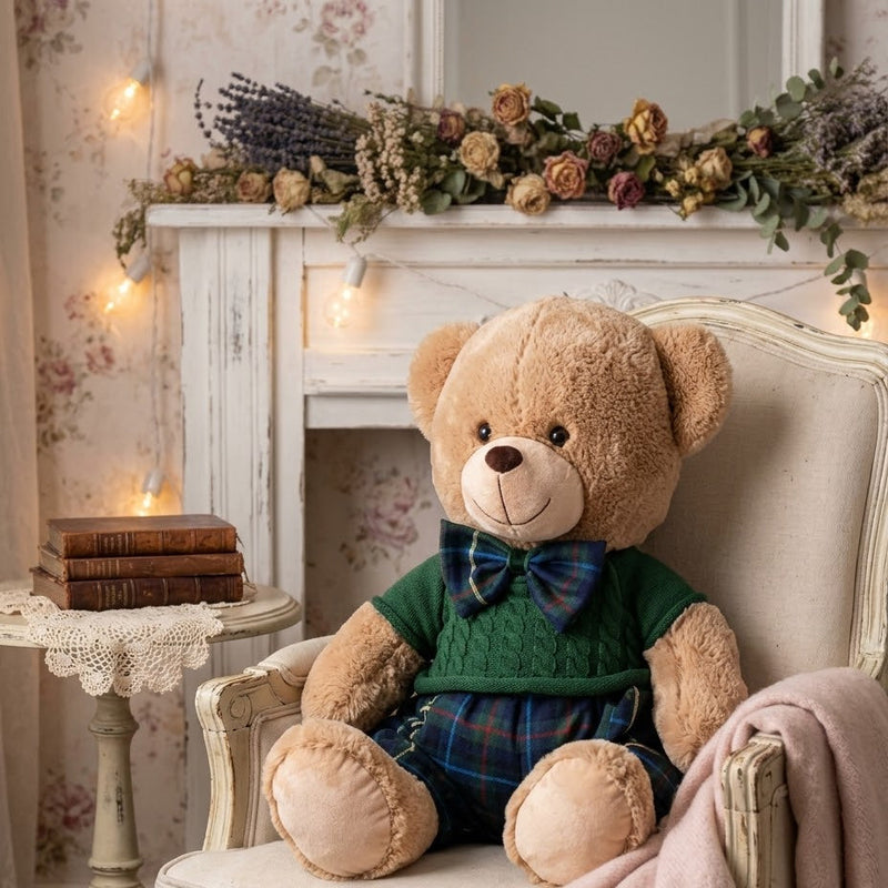 FIORI DI LENA Orsetto in Peluche Grande con Vestito Blu e Verde 40cm