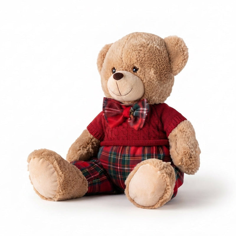 FIORI DI LENA Orsetto in Peluche con Vestito Rosso e Tartan 40 cm