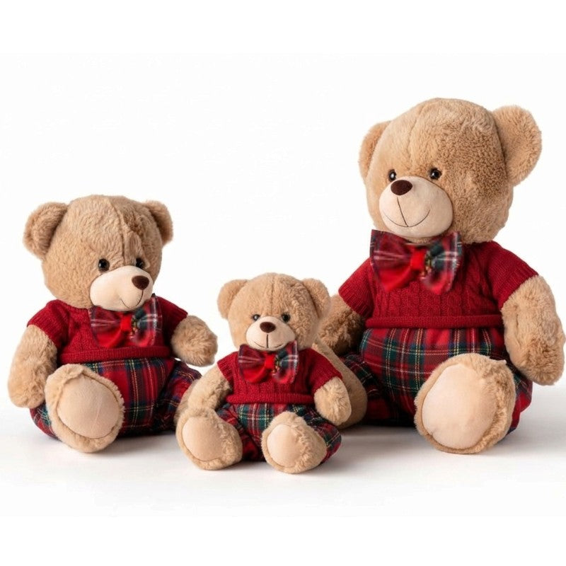 FIORI DI LENA Orsetto in Peluche Medio Rosso e Tartan 30 cm
