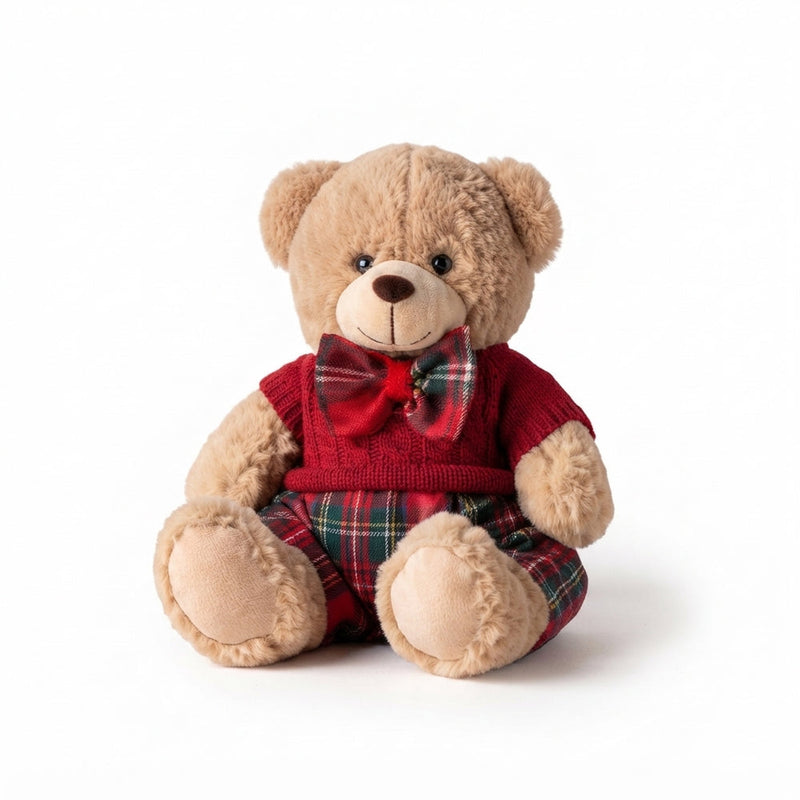 FIORI DI LENA Orsetto in Peluche Medio Rosso e Tartan 30 cm