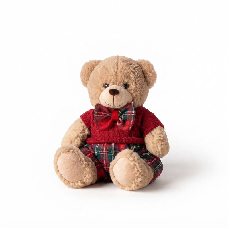 FIORI DI LENA Orsetto in Peluche Piccolo Rosso e Tartan 20 cm
