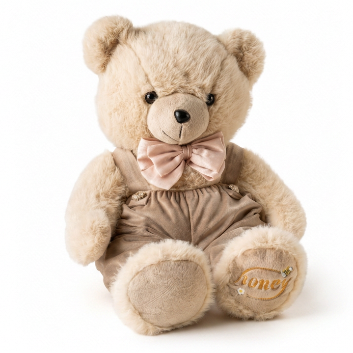 FIORI DI LENA Orsetto Grande Peluche con Salopette in Velluto Cognac 55 cm