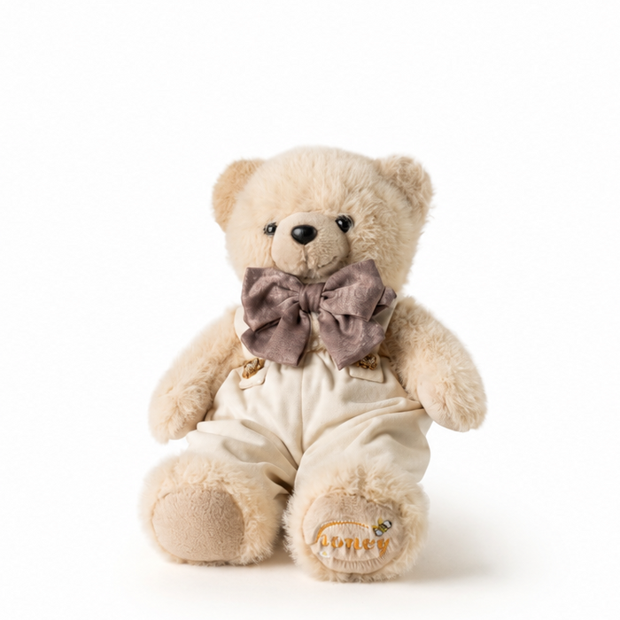 FIORI DI LENA Orsetto in Peluche con Salopette in Velluto Avorio 35 cm