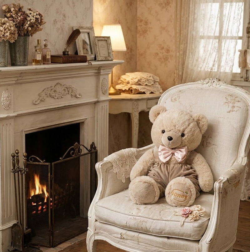 FIORI DI LENA Orsetto Grande Peluche con Salopette in Velluto Cognac 55 cm