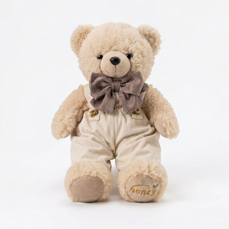 FIORI DI LENA Orsetto Peluche con Salopette in Velluto Avorio 55 cm