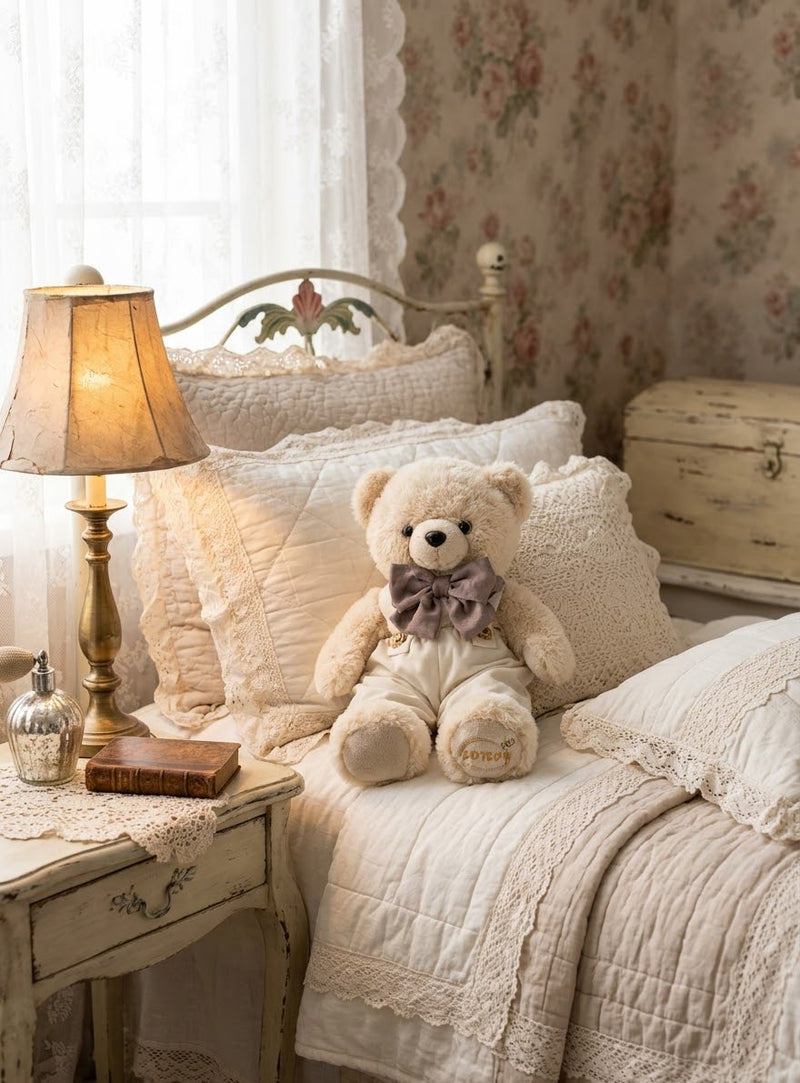 FIORI DI LENA Orsetto Peluche con Salopette in Velluto Avorio 55 cm