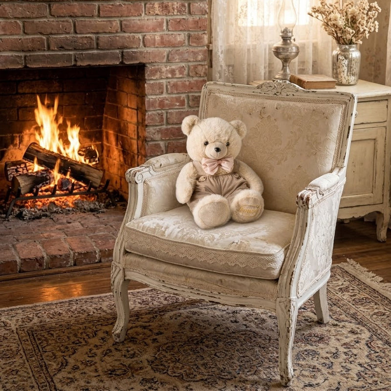 FIORI DI LENA Orsetto Piccolo in Peluche con Salopette in Velluto Cognac 35 cm