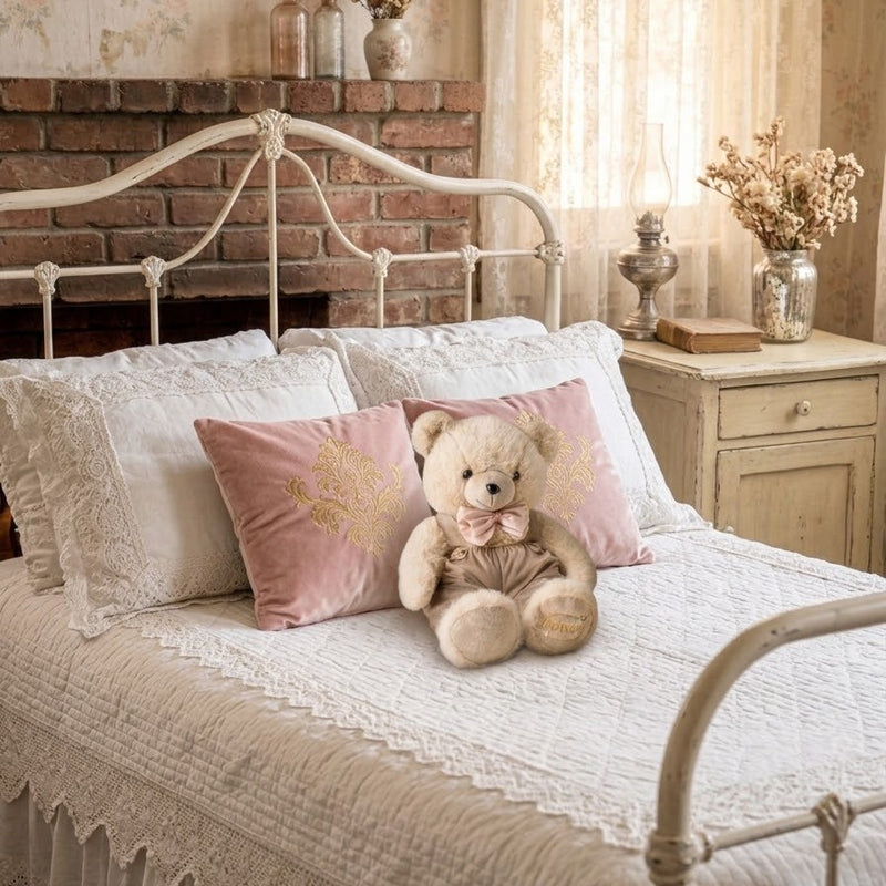 FIORI DI LENA Orsetto Piccolo in Peluche con Salopette in Velluto Cognac 35 cm