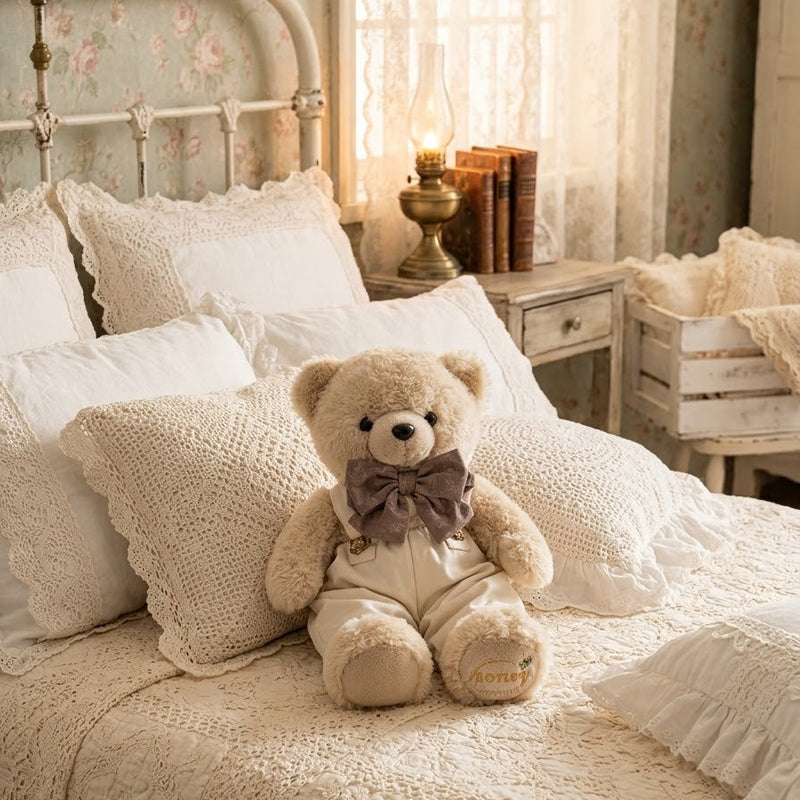 FIORI DI LENA Orsetto in Peluche con Salopette in Velluto Avorio 35 cm