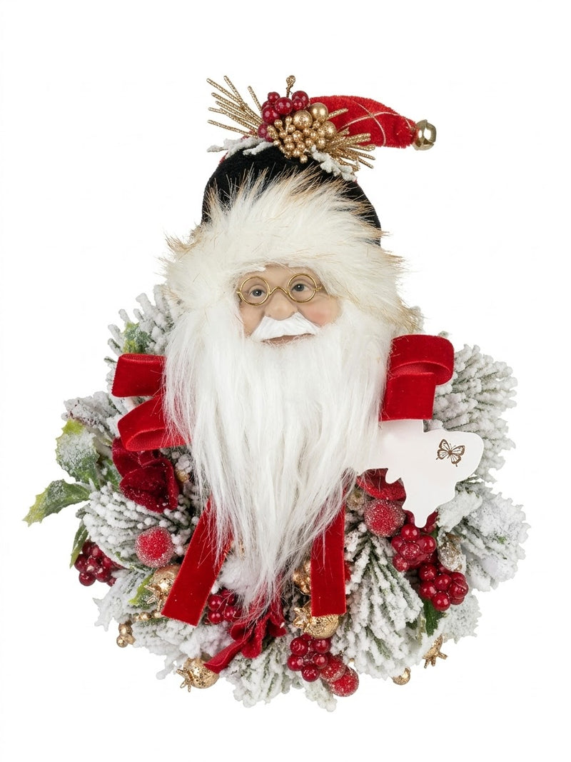 FIORI DI LENA Ghirlandina Natalizia con Viso di Babbo Natale Ø 20 × H 34 cm