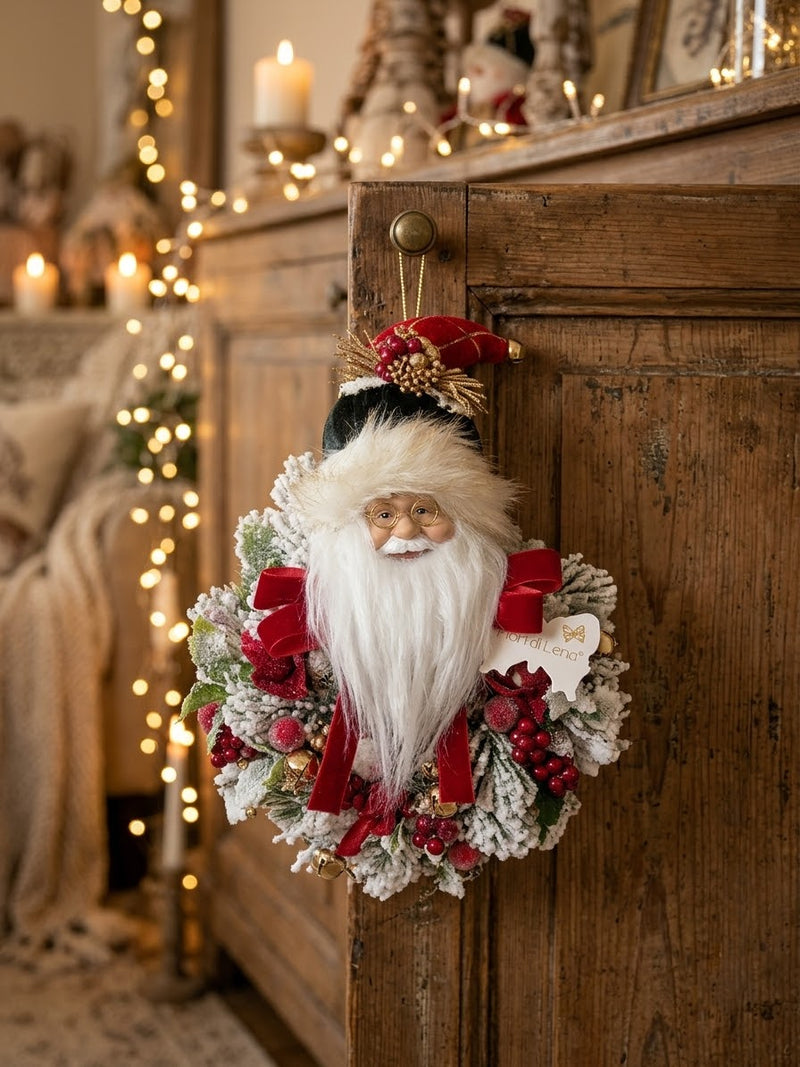 FIORI DI LENA Ghirlandina Natalizia con Viso di Babbo Natale Ø 20 × H 34 cm