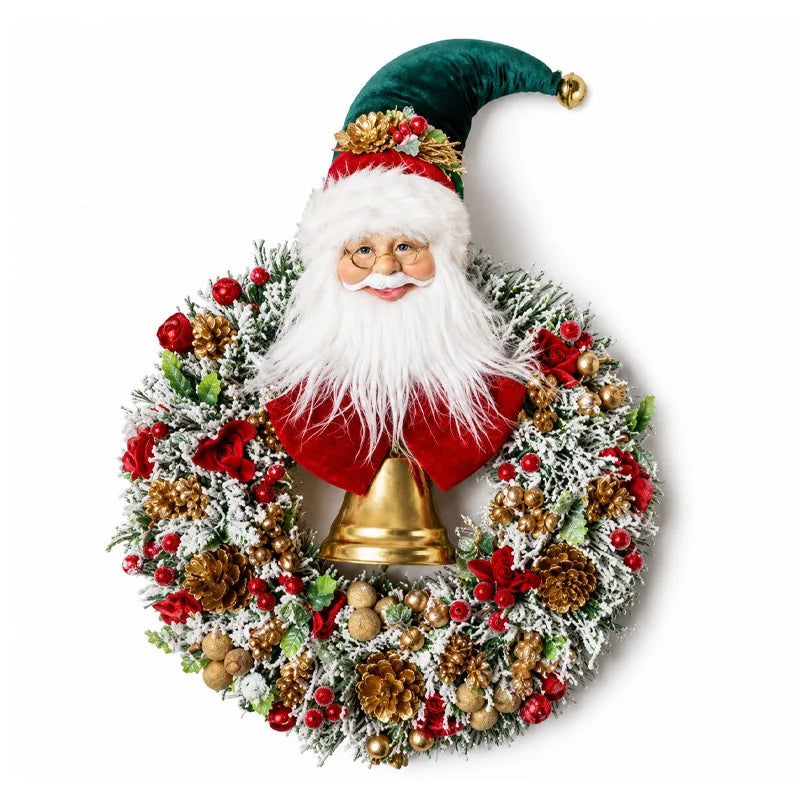 FIORI DI LENA Ghirlanda Natalizia con Babbo Natale e Campana H 54 cm