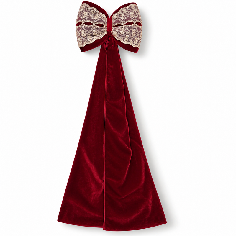 FIORI DI LENA Fiocco Bordeaux Bombato con Pizzo e Code Lunghe 230 cm