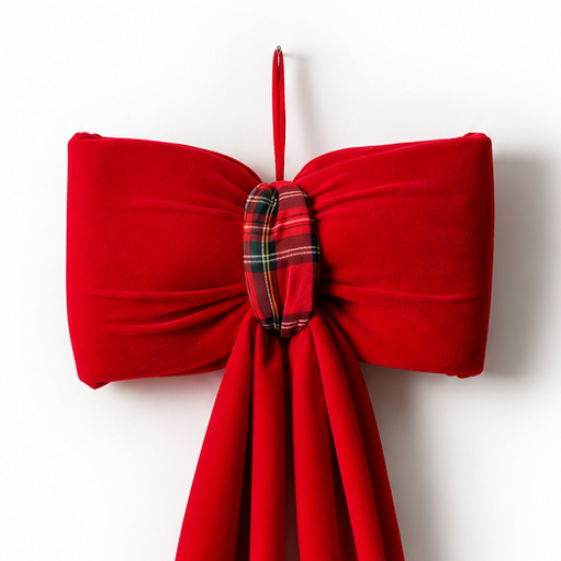 FIORI DI LENA Fiocco Natalizio in Velluto Rosso con Nodo Tartan 230 cm