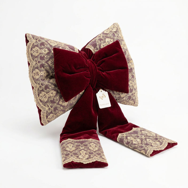 FIORI DI LENA Doppio Fiocco Natalizio Bordeaux con Pizzo Dorato 70 cm
