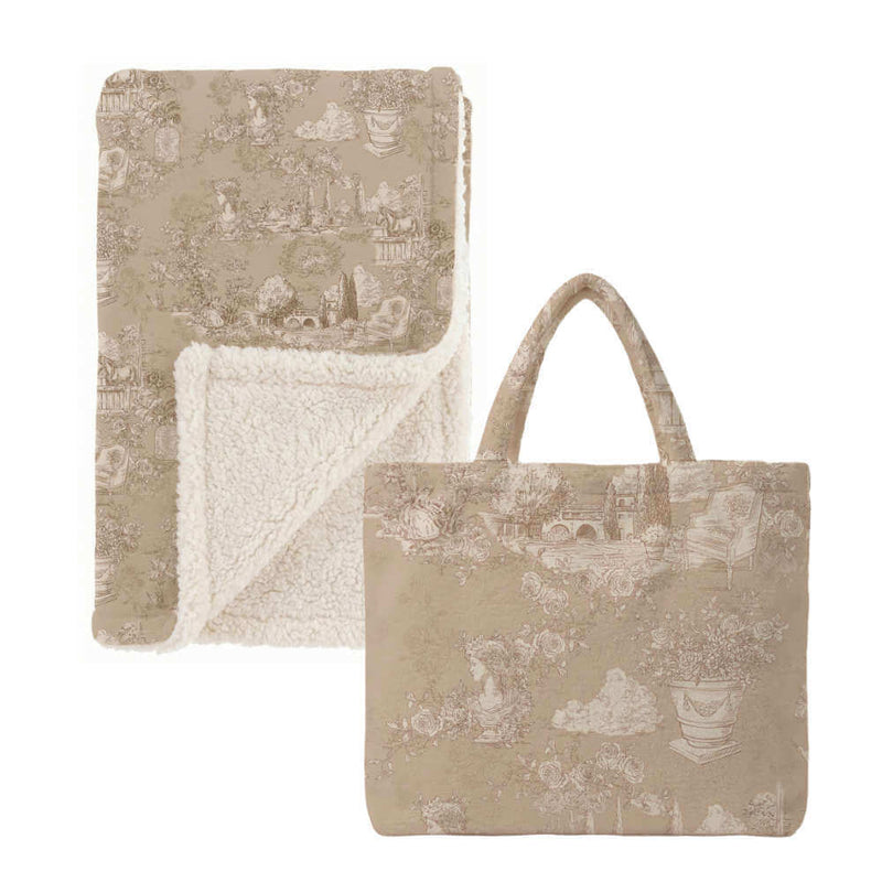 BLANC MARICLÒ Plaid Sherpa Toile du Borgo Beige 140 × 170 cm con Sacca