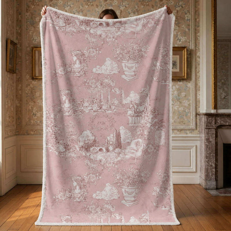 BLANC MARICLÒ Plaid Sherpa Toile du Borgo Rosa 140 × 170 cm con Sacca