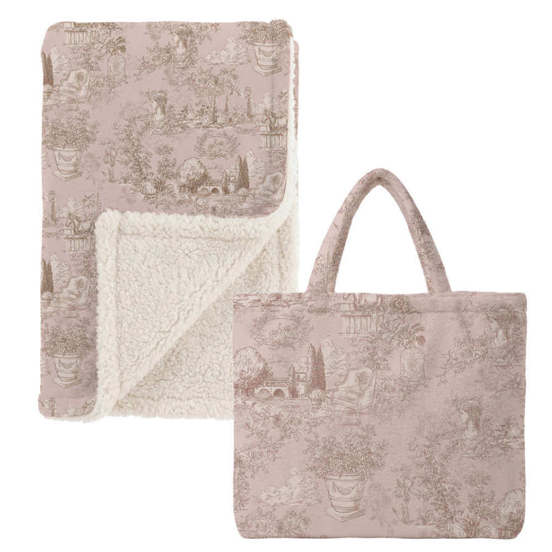 BLANC MARICLÒ Plaid Sherpa Toile du Borgo Rosa 140 × 170 cm con Sacca