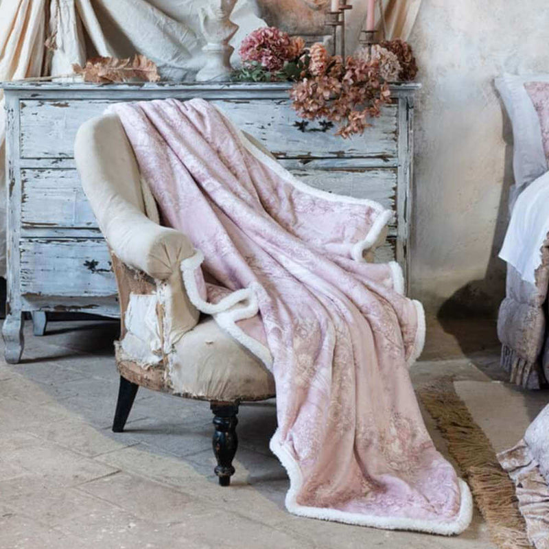 BLANC MARICLÒ Plaid Sherpa Toile du Borgo Rosa 140 × 170 cm con Sacca