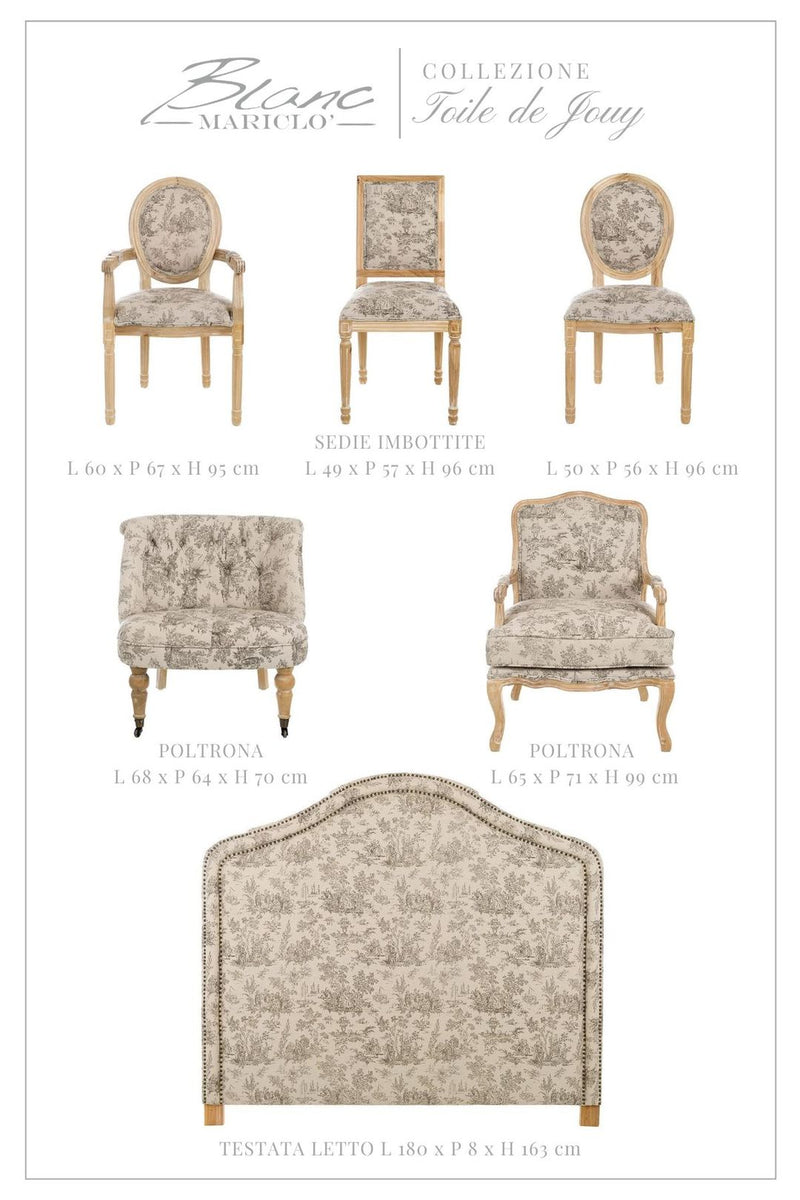 BLANC MARICLÒ Sedia con Imbottitura Fantasia Toile De Jouy in Legno di Melia