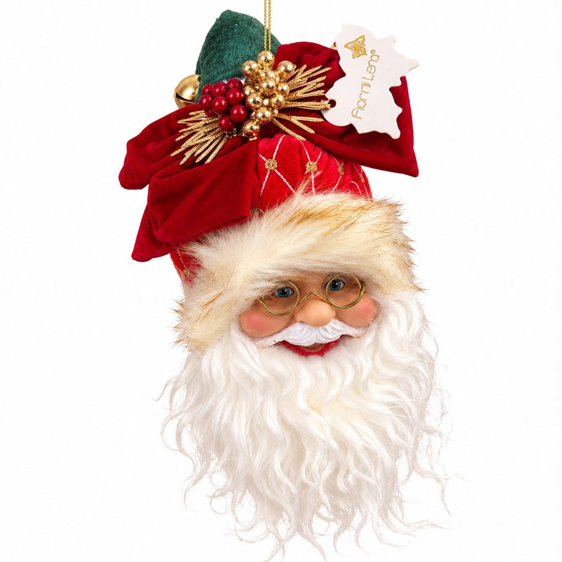 FIORI DI LENA Faccia Babbo Natale con Fiocco e Decorazione Natalizia 25cm