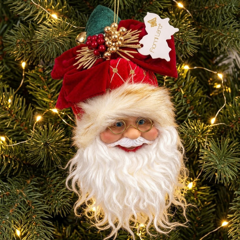 FIORI DI LENA Faccia Babbo Natale con Fiocco e Decorazione Natalizia 25cm