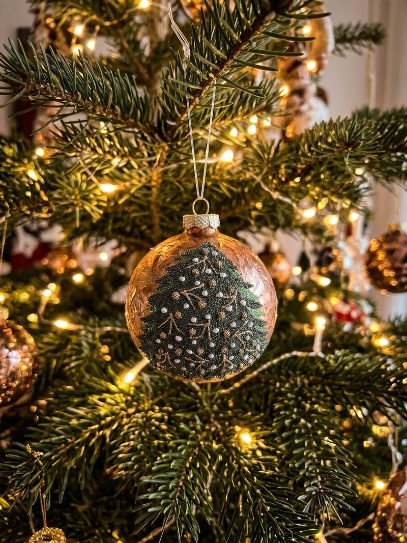 FIORI DI LENA Pallina Natalizia Dorata con Albero o Ghirlanda Ø 10 cm