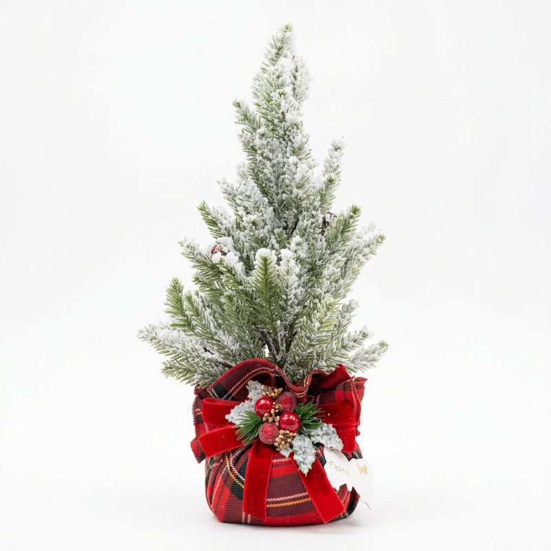 FIORI DI LENA Alberello Natalizio con Sacchetto Tartan Rosso H 35 cm