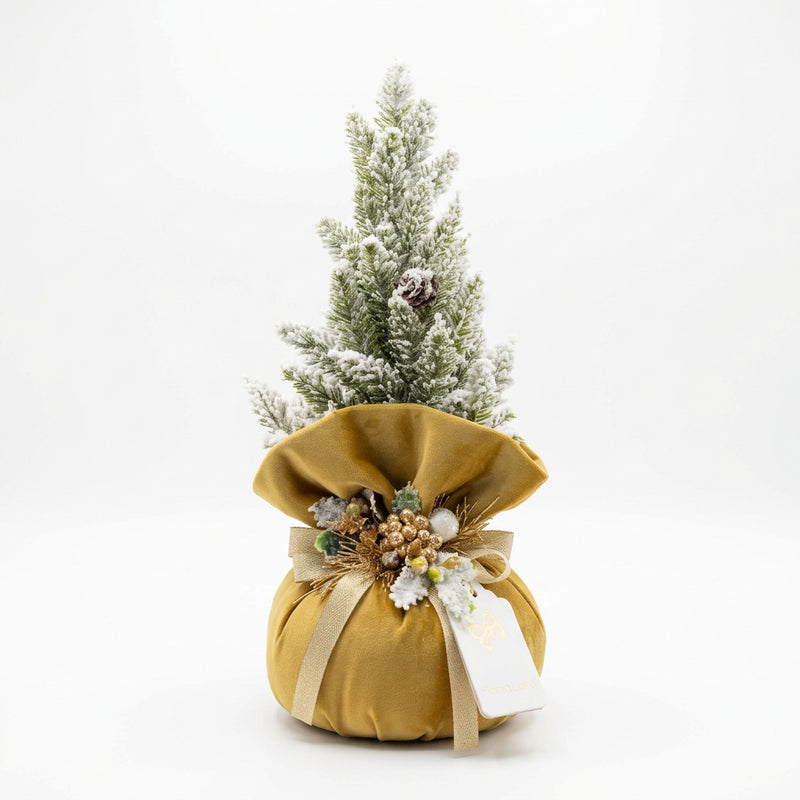 FIORI DI LENA Alberello Natalizio con Saccoccio in Velluto Ocra H 40 cm