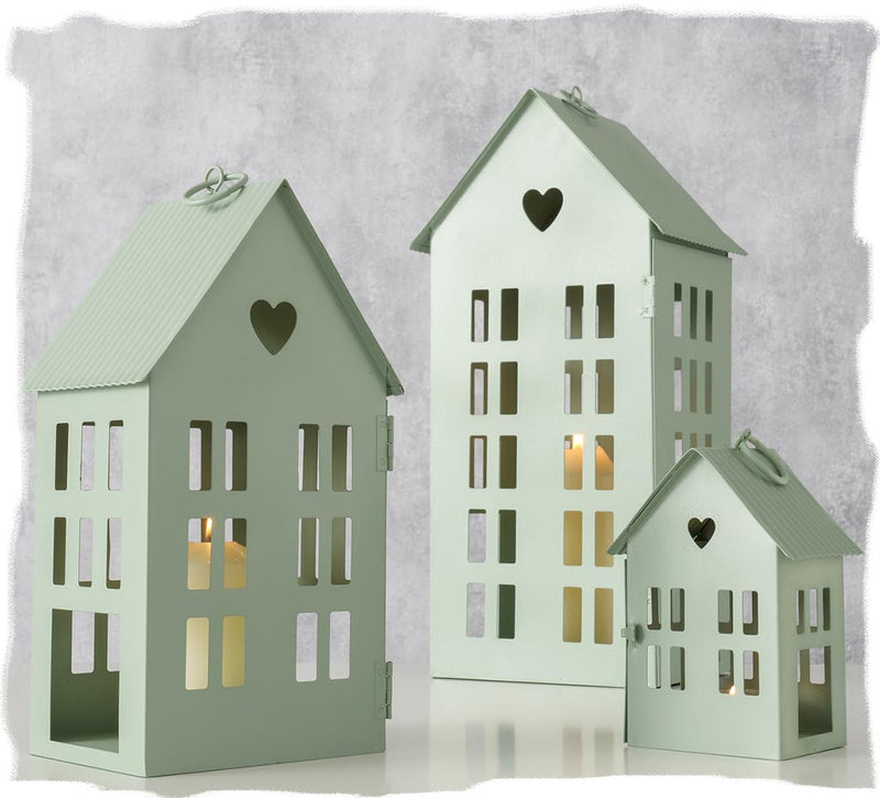 BOLTZE Set 3 Lanterne Casetta Alamo in Metallo con Cuore