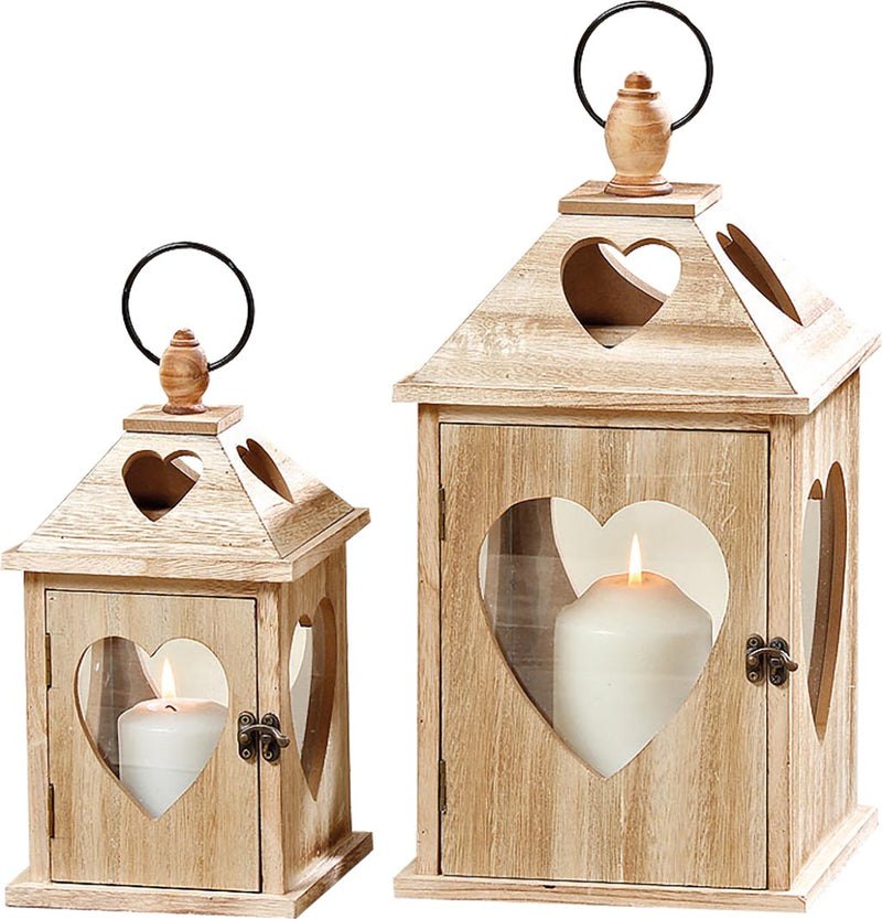 BOLTZE Set 2 Lanterne Jules in Legno con Cuore