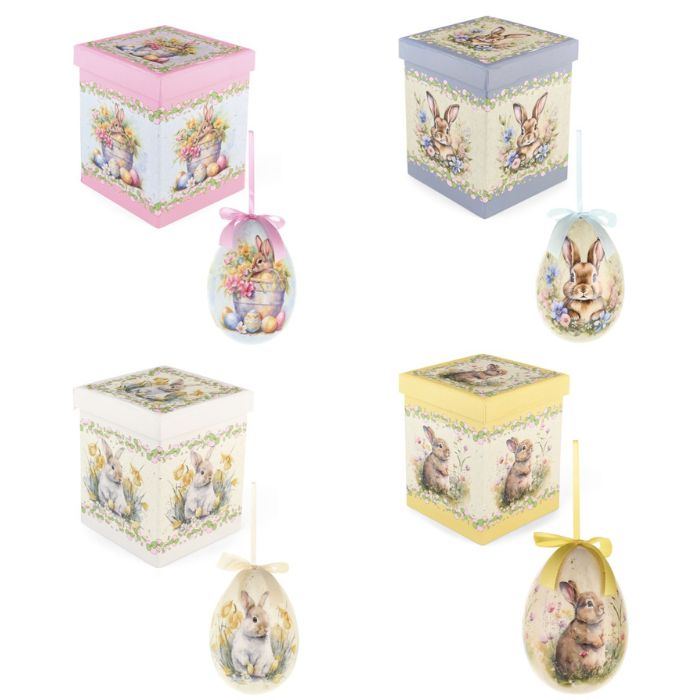 NUVOLE DI STOFFA Uovo  Decorativo Pasquale con Coniglietti in Scatola Regalo
