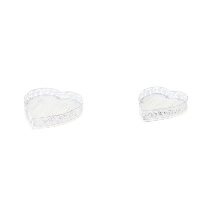 NUVOLE DI STOFFA Set 2 Vassoi Cuore in Metallo Bianco