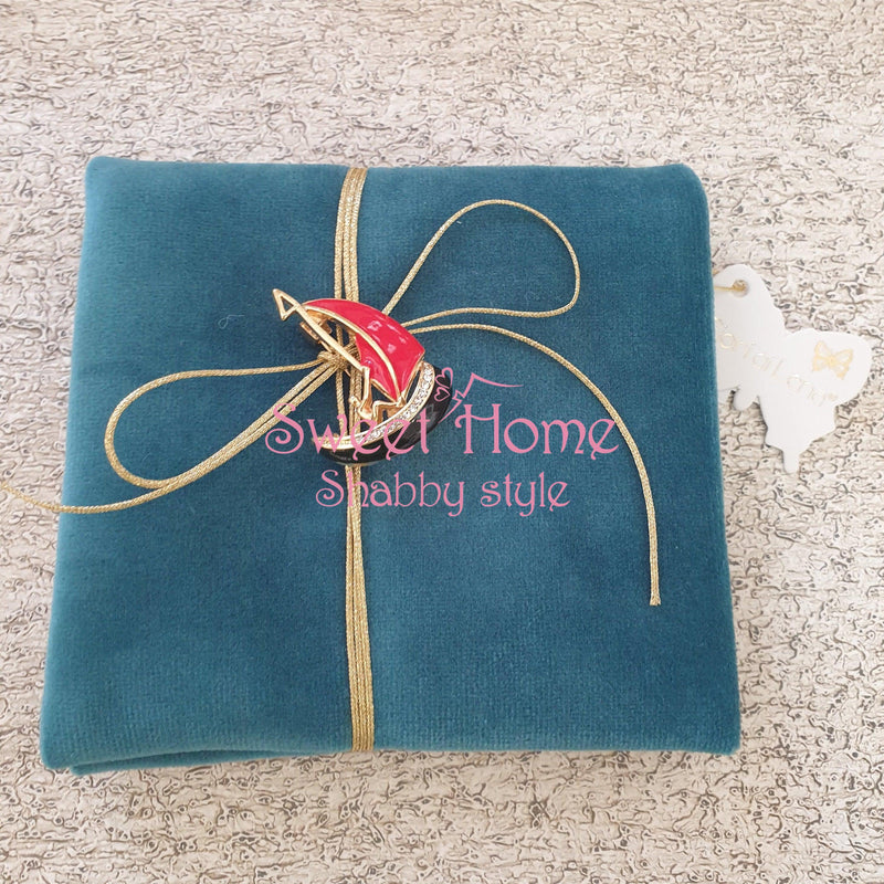 FIORI DI LENA Pochette In Velluto Ottanio Con Spilla Barca Made In Italy