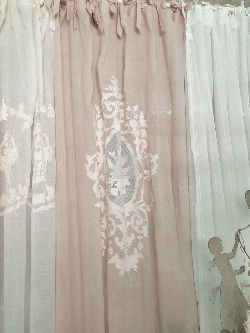 BLANC MARICLÒ Tenda Dentelle Rosa In Lino
