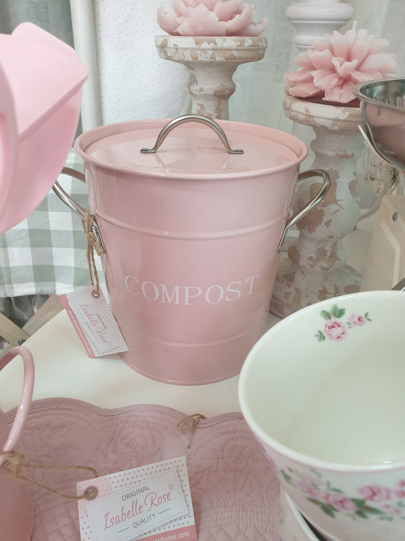 ISABELLE ROSE Compostiera Rosa in Metallo Con Pois e Secchiello