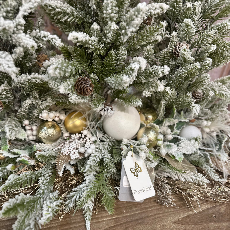 FIORI DI LENA Centrotavola Innevato Natalizio con 3 Alberi Pigne e Sfere