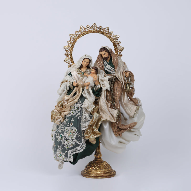 FIORI DI LENA Sacra Famiglia su Base Resina Abito Verde e Dorato