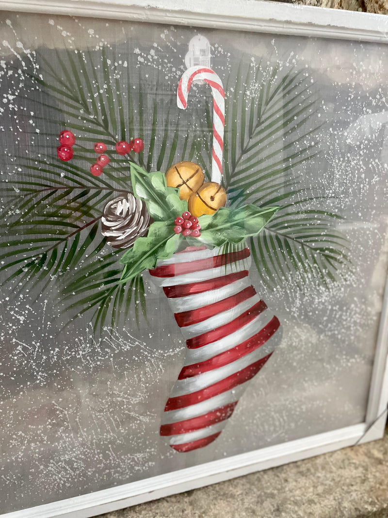 NUVOLE DI STOFFA Quadro Natalizio In Tela Con Calza Dipinta E Cornice In Legno