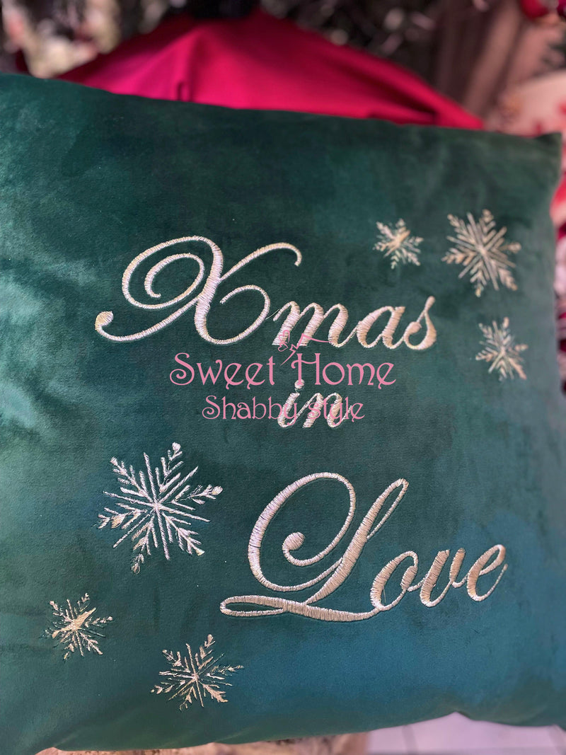 FIORI DI LENA Cuscino Natalizio Quadrato 60x60cm in Velluto Verde Con Ricami Dorati