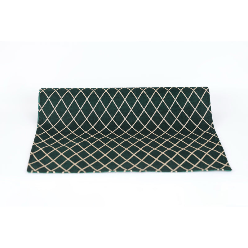 FIORI DI LENA Runner in Velluto con Glitter Geometrico Verde Inglese