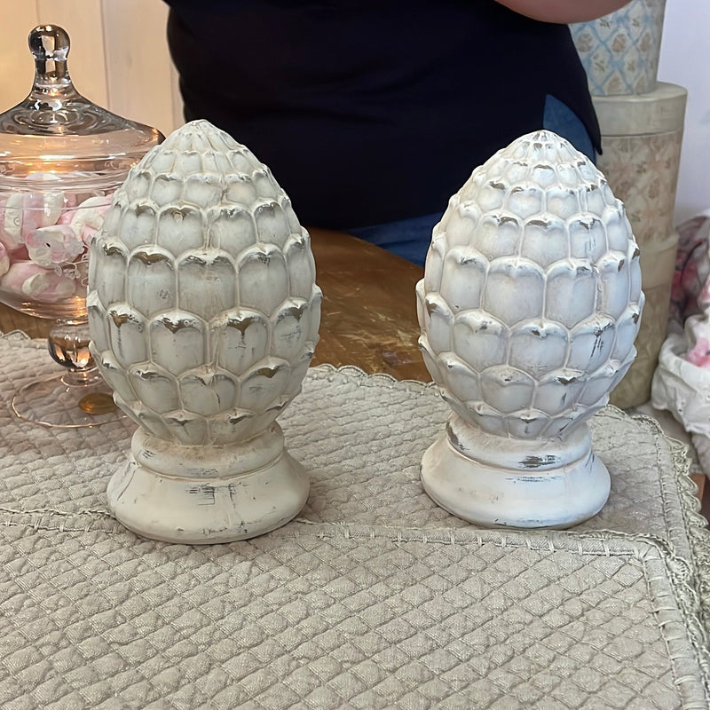 CLAYRE & EEF Coppia Pigne Avorio in Ceramica Shabby