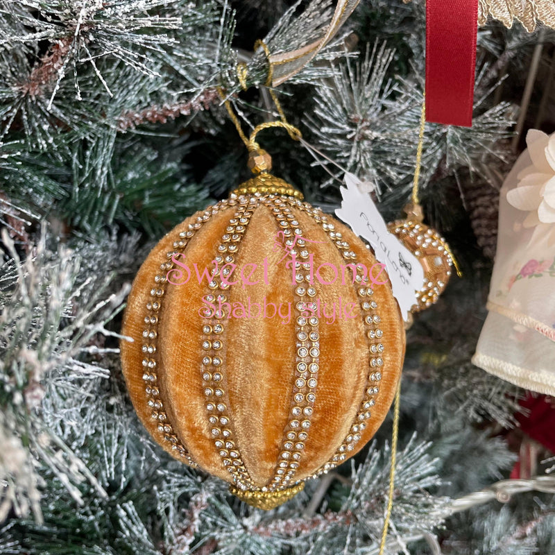 FIORI DI LENA Pallina Natalizia in Velluto Dorato Con Swarovski